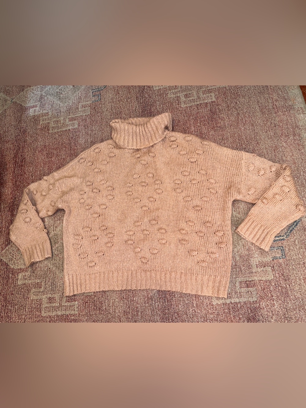 John +Jenn turtleneck bobble knit heart pattern size medium pink taupe